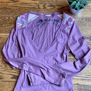 Vintage Y2K style Fornarina Long Sleeve Sequined Purple Top.  Size: Small